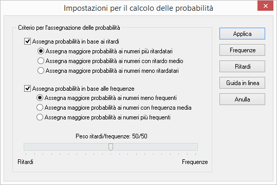 Impostazioni calcolo previsioni superenalotto