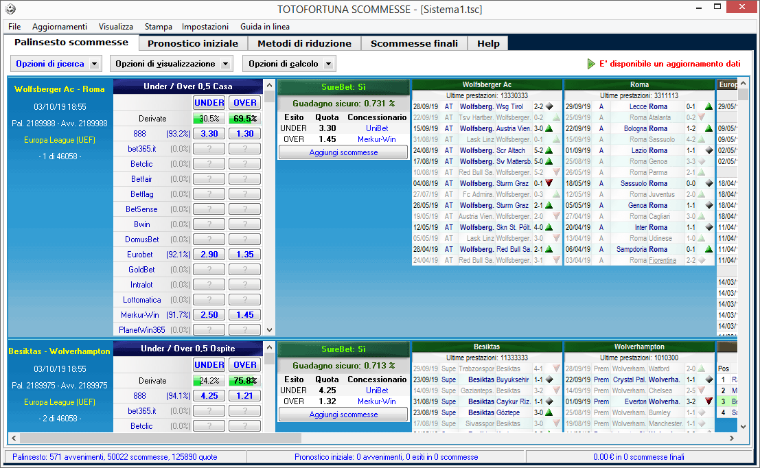 Una schermata di Totofortuna Scommesse