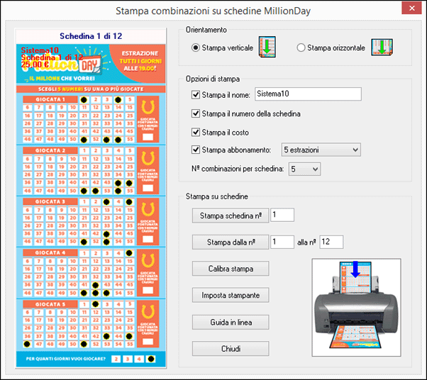 Stampa su schedine MillionDay da 5 pannelli