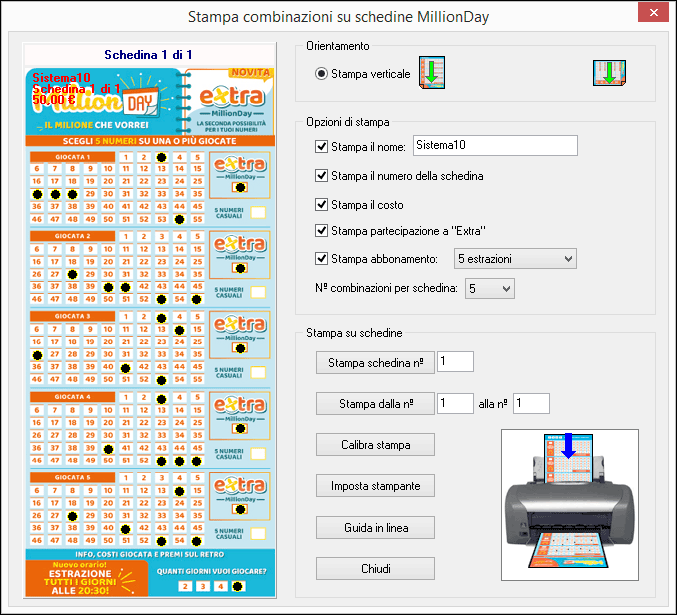 Stampa su schedine MillionDay Extra