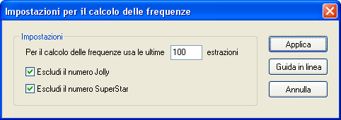 Menu principale di Totofortuna Superenalotto