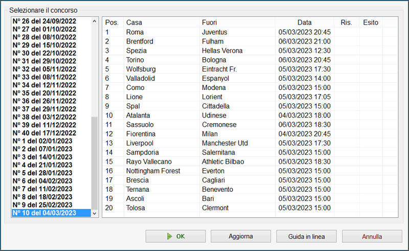 Selezionare il concorso Totocalcio